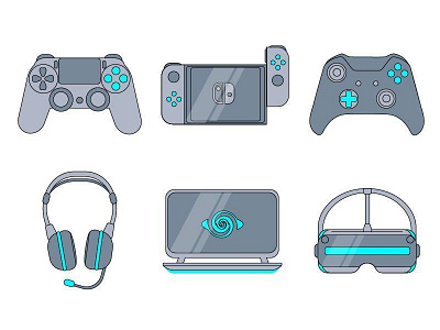 Gaming icons audio design icon illustration laptop nintendo ps4 vector vr xbox