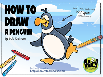 How to Draw a Penguin cartoon childrens book how to draw illustration