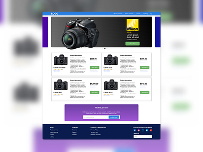 E-commerce concept landing page for selling cameras