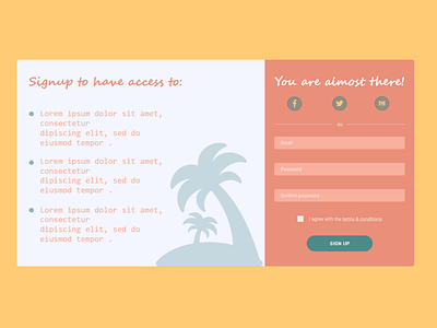 Sign Up Form Summer Time design form green orange orange juice palmtree red signup summer web website yellow