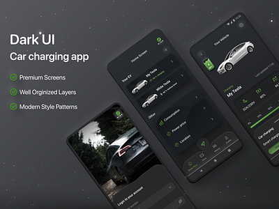 Dark UI | Charging app car charging dark design figma menu smart ui