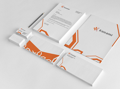 Konami stationary system branding design illustration logo typography web