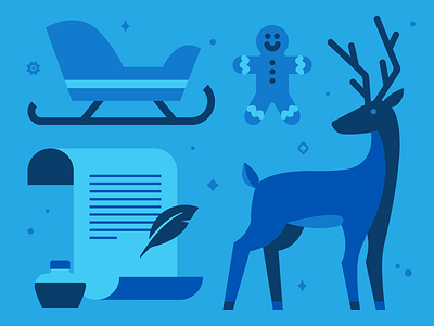 Holiday Card blue christmas deer flat gingerbread illustration letter sleigh write