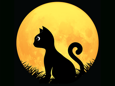 Full Moon Cat Vector halloween