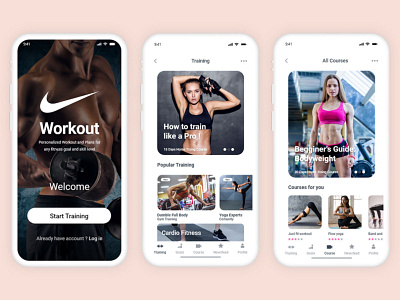 Nike Workout App app design fitness app gym app mobile design nike ui design uiux workout app yoga