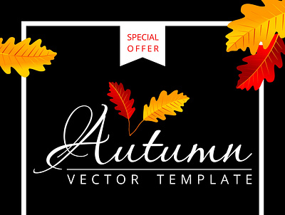 Autumn oak leaves sale layout. Special offer web banner template acorns ad advert advertising autumn leaves background collage design flyer frame illustration invitation label promotion seasonal september typography vector voucher web