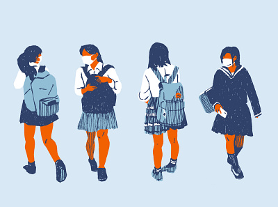 Schoolgirls covid19 editorial illustration illustration japan schoolgirl