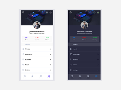 DailyUI #006 - User profile app app profile branding daily ui dailyui dailyui challenge darkmode design lightmode profile ui user user interface user profile