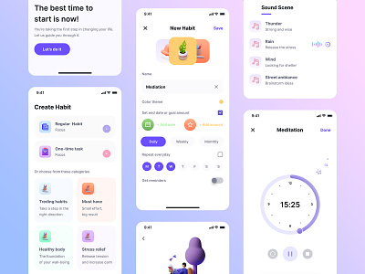 Routiner - Habit Tracker App Design 3d app app design graphic design habit habit tracker meditation mobile mobile app routiner ui