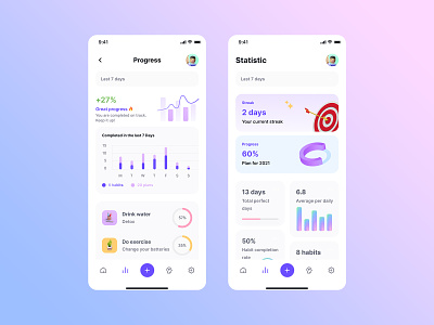 Routiner - Habit Tracker App Design 3d app app design design exercise graphic design habit habit tracker mobile app routiner statistic ui ux