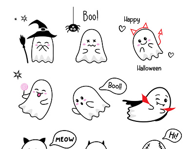 set of cute ghosts cute design ghost halloween illustration poster vector