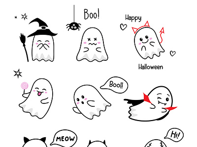 set of cute ghosts