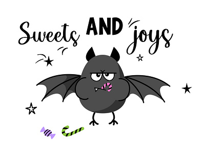 Bat eats candy background design halloween illustration poster vector