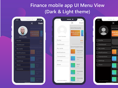 FInance Mobile App UI menu