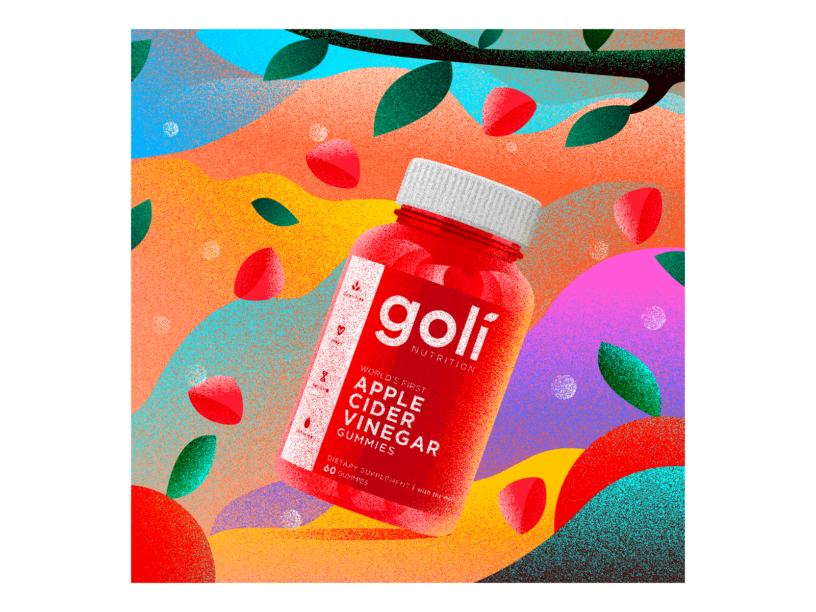 Goli - Apple Cider Vinegar braches colourful berries design digitalart grainy gummies illustration illustrator leaves packaging photoshop social media post vector