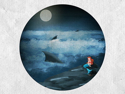 Frenemies. art design digitalart illustration mermaid minimal moon ocean rocks shark waves