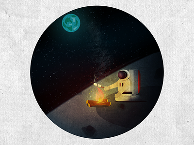 Far from stupidity - Simple little things! astronaut campfire design earth galaxy illustration landscape moon perspective seclusion space spacer