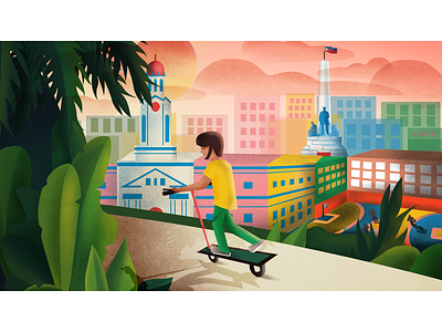 Hidden Manila colors design digitalart illustration illustrator leaves manila philippines poster rizal park scooter trees vector