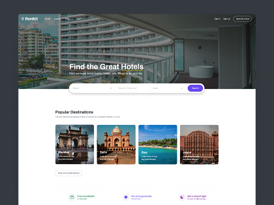 Rentkit - Layout Design for Hotel Directory clean creative design system homepage landingpage layout design modern website