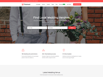 Realwed Wedding Directory Homepage Design Example creative directory homepage landingpage layout listing website wedding