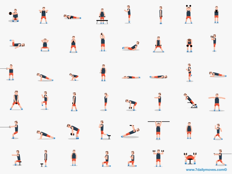 Learn how to gym in one gif 2d 7dailymoves ae after effects animation ccccccc exercise fitness flat gif photoshop workout