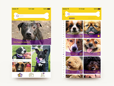 Home page & search by breed or shelter app breed dog home page ios search ui ux