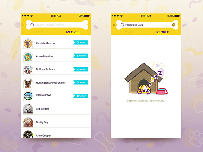 Search by People app colorful cute dog illustrastion ios list search placeholder empty state ui