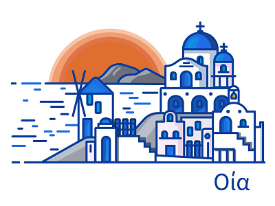 Oia cyclades greece illustration island oia santorini thira vector