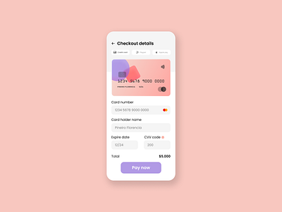 Credit card checkout app dailyui design interface ui ux