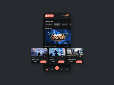 Gaming app concept app design gaming interface ui ux