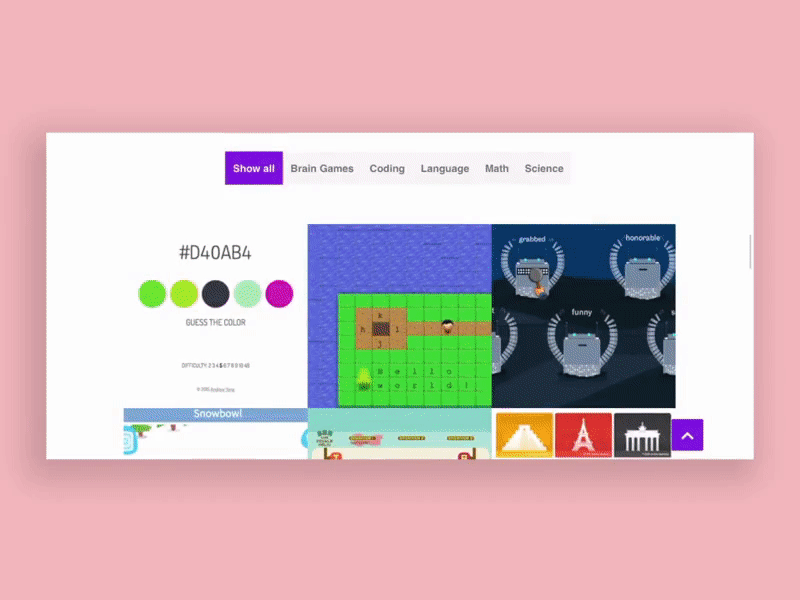 Playful Learning Filter filters game learning platform playful design ui ux web webdesign wordpress
