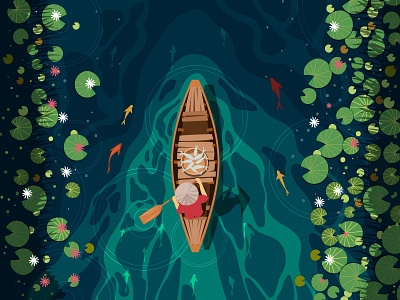 Canoeing Down a River design illustration stock illustration