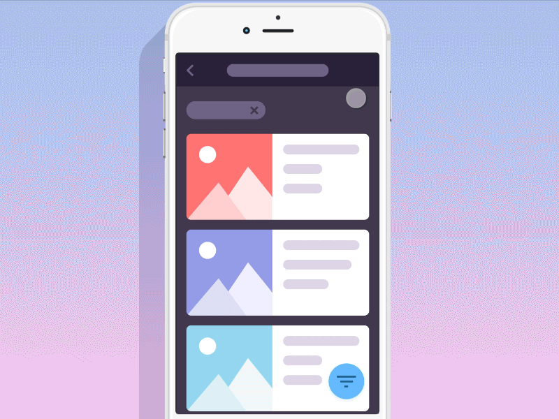 Filtering trough floating button (source file for free) animate animation app application concept fab button flinto floating interactions ios iphone wireframe