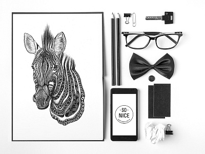 Zebra poster african aztec creative design drawing etchnic folk illustraion pattern pencil sketch zebra