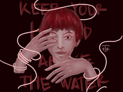 Keep your head above water artwork digital painting digitalart drawing horror horror art horror illustration illustration painting realism red