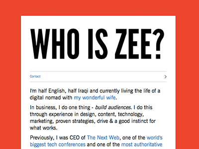 Who is Zee? about homepage personal