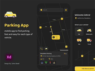 Parking app design app dark mode design mobile ui ux