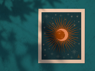 Sun with a moon art artwork blue design art digital digital drawing drawing green illustration illustration art illustration digital ipadpro moon orange orange sun procreate stars sun sun with a face