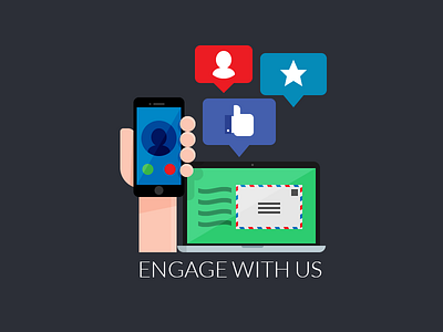 Engage With Us wip email graphic design hand illustration iphone laptop mobile newsletter social media wip