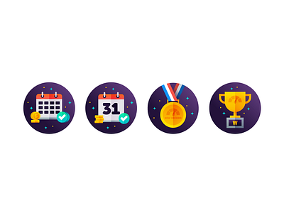 Badges Exploration 🔍 badges branding calendar design graphic design icon illustration medal trophy vector