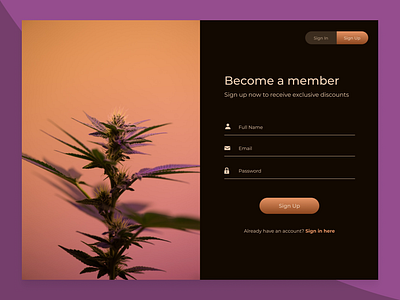 Dispensary Sign Up page