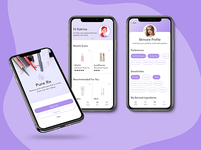 Beauty App Design app app design beauty cosmetics figma makeup mobile modern pure purple skincare ui user interface ux ux ui ux design
