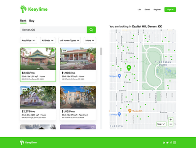 Keeylime House Hunting Website apartment search design challenge figma house hunting lime green logo modern real estate search engine trulia ui user experience design user interface ux ux design zillow