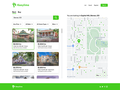 Keeylime House Hunting Website apartment search design challenge figma house hunting lime green logo modern real estate search engine trulia ui user experience design user interface ux ux design zillow