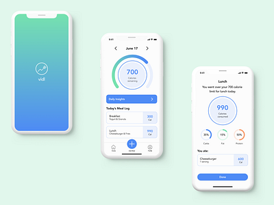 vidl Calorie Tracker App blue calorie tracker color palette design diet app figma health logo mobile app mobile design modern ui user interface ux wellness