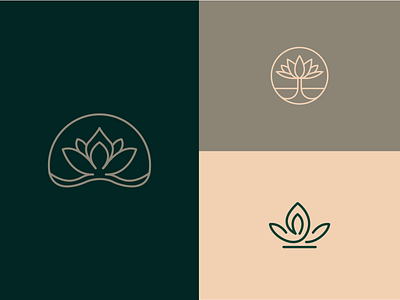 Lotus Flower Logos animation branding earth tones flower graphic design green illustrator line drawing logo logo mark lotus flower modern natural nature ui