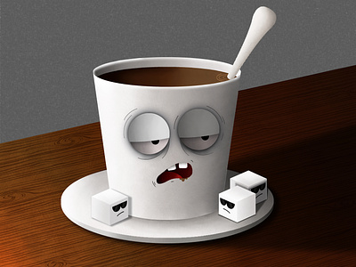 Insomnia tea bored breakfast character design illustration insomnia suger tea