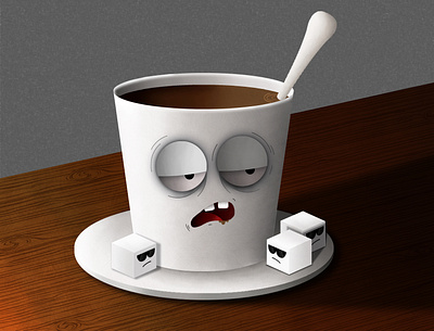 Insomnia tea bored breakfast character design illustration insomnia suger tea