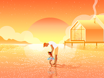 Setting sun design flat illustration