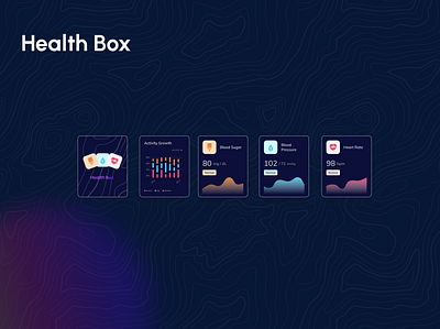 Health Box [Dark Mood] applewatchdesign bloodpressure blue dark dark mood template graphic design healthbox logo motion graphics sleeptracker smartwatchappdesign template